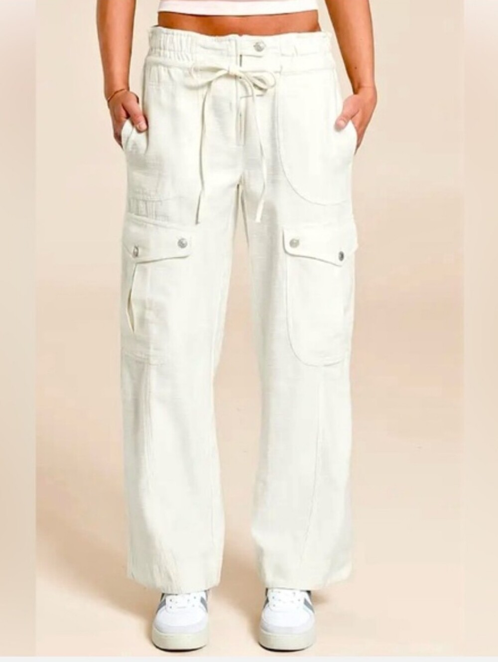 Free People Park Avenue Cream Pants L COTTON